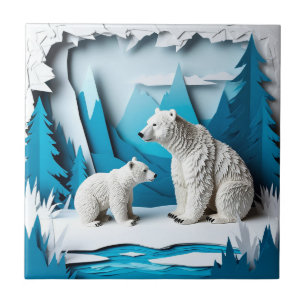 Azulejo Escena de Papercraft de Osos Polares en Bosque Árt