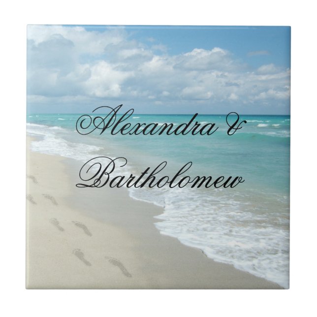 Azulejo Escena de playa tropical personalizada Keepsake (Frente)