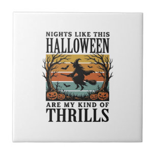Azulejo Escena de terror de bruja vintage de Halloween Gra