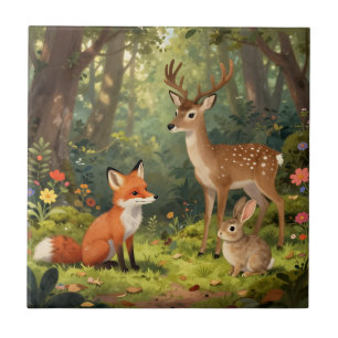 Azulejo Escena del bosque de animales del bosque lindos