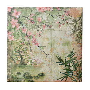 Azulejo Escena del Jardín de Cerezo en Flor (5)