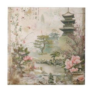 Azulejo Escena del Jardín de Flor de Cerezo (3)