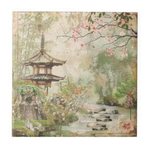 Azulejo Escena del Jardín de Flor de Cerezo (4)