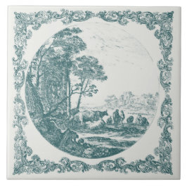 Azulejo Escena idílica de la vida en el campo en Delft Tea