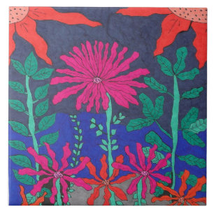 Azulejo Escena nocturna en el jardín de flores