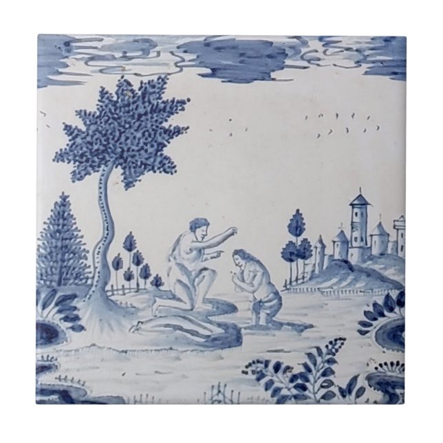 Azulejo Escena Pastoral de mosaico Delft Antiguo - Azul y  (Frente)