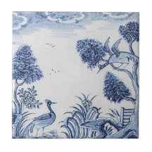 Escena Pastoral de mosaico Delft Antiguo Azul y Bl