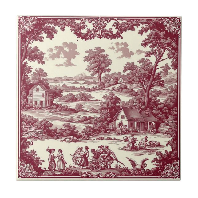 Azulejo Escena pastoral del campo francés rústico Borgoña (Frente)