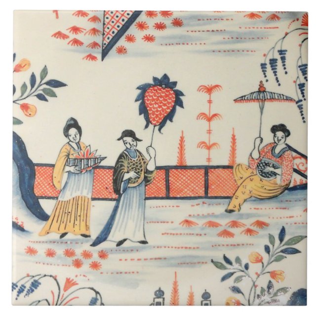 Azulejo Escena pintoresca del Repro Delft Tile Chinoiserie (Frente)