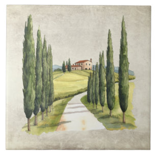 Azulejo Escena rústica vintage italiana de Toscana en acua