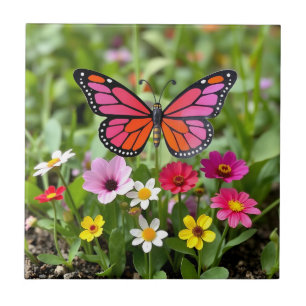 Azulejo Escena vibrante del jardín de la mariposa monarca