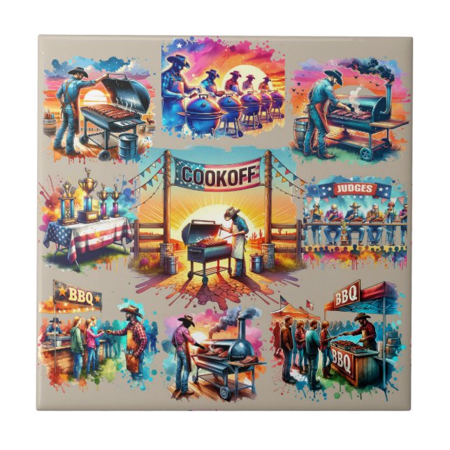 Azulejo Escenas de Cocina de Cowboy Occidental BBQ 1 (Frente)