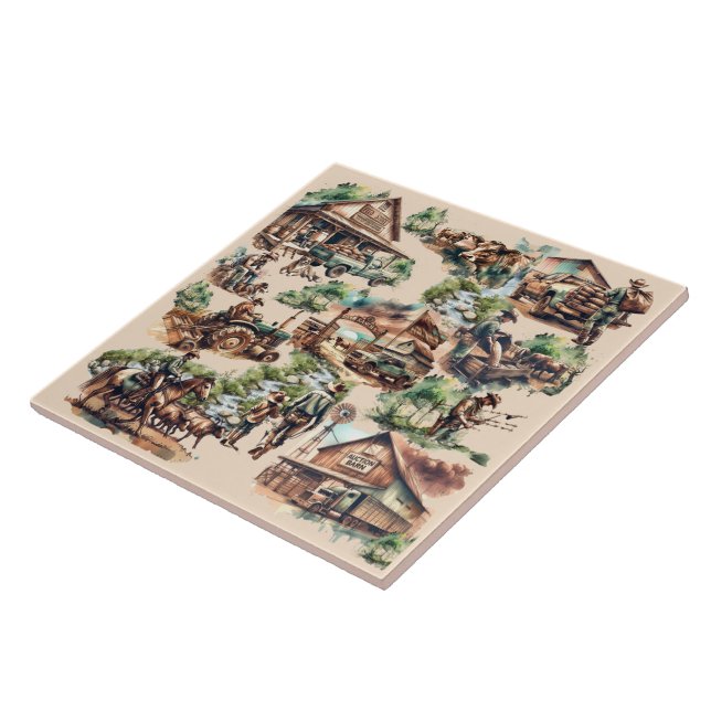 Azulejo Escenas de Rancho Occidental o Granja de Campo (Lado)