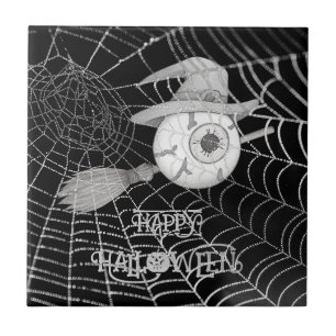 Azulejo escoba de brujas de Halloween, ojo temible, telara