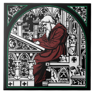 Azulejo Escritorio de escritura medieval y monje