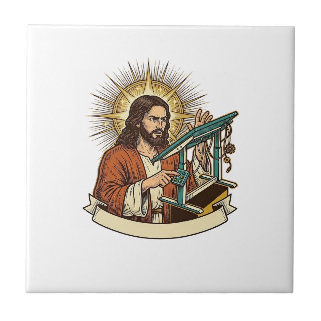 Azulejo Escritorio de pie roto de Jesús atascado a mitad d (Frente)