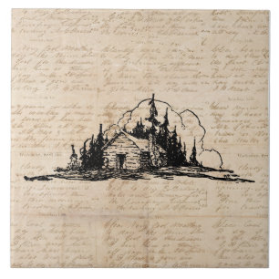 Azulejo Escritura de cosecha de arte rústico de cabaña n