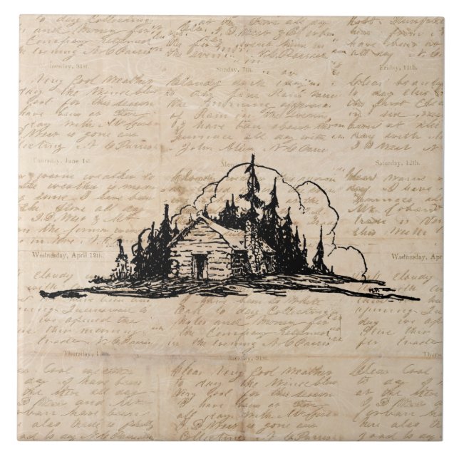 Azulejo Escritura de cosecha de arte rústico de cabaña nat (Frente)