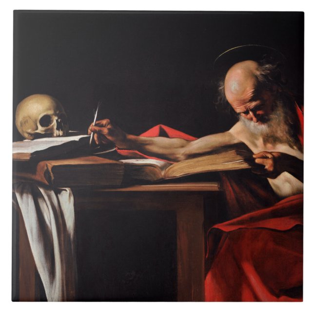 Azulejo Escritura de Saint Jerome (por Caravaggio) (Frente)