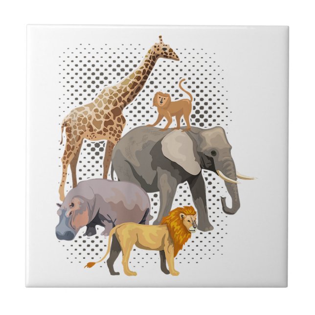Azulejo Escuadrón Safari Africano Animales Graciosos Zooló (Frente)