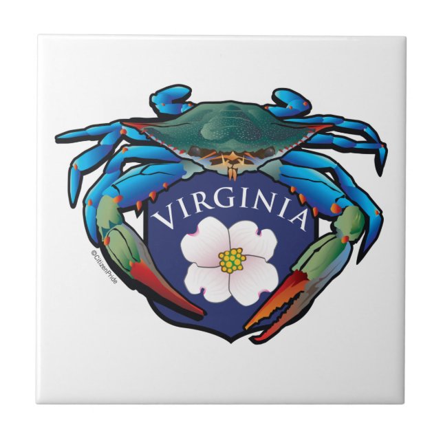 Azulejo Escudo Blue Crab Virginia Dogwood (Frente)