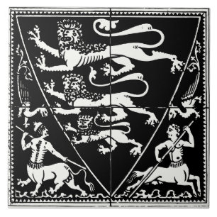 Azulejo Escudo de Armas con Leones y Centauros Antiguo Vin