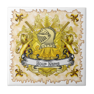 Azulejo Escudo de Armas de la Familia Caballero Amarillo A