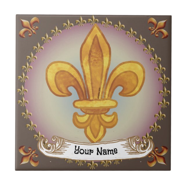Azulejo Escudo de Armas de la Familia Fleur De Lis Apellid (Frente)