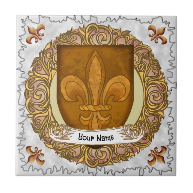 Azulejo Escudo de Armas de la Familia Fleur De Lis Apellid (Frente)
