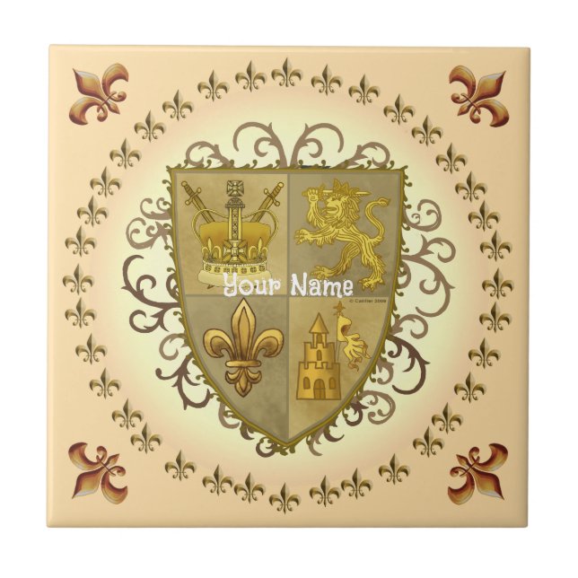 Azulejo Escudo de Armas de la Familia León Apellido (Frente)