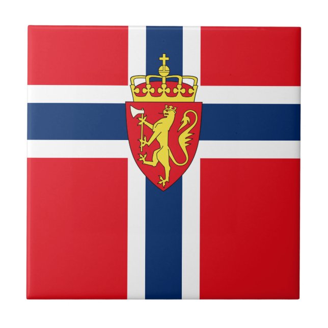 Azulejo Escudo de armas de Noruega en la bandera de Norueg (Frente)