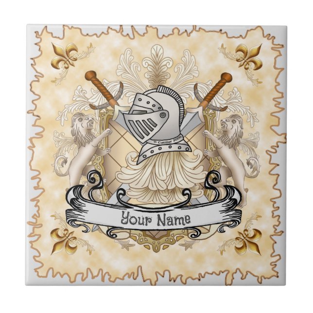 Azulejo Escudo de caballero sepia apellido (Frente)