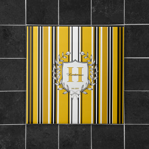 Azulejo Escudo de Monograma Elegante Franja Amarilla Apell