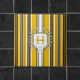 Azulejo Escudo de Monograma Elegante Franja Amarilla Apell