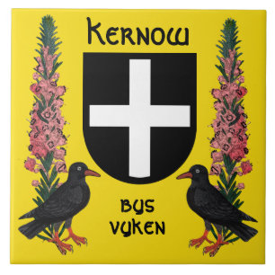 Azulejo Escudo de St. Piran con brezo de Cornualles y chov