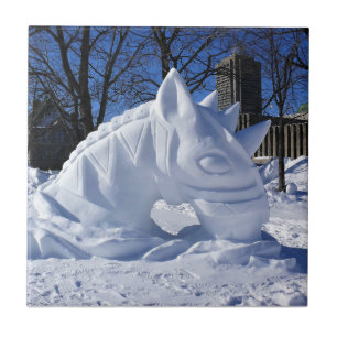 Azulejo Escultura de caballo en nieve, Quebec, Canadá