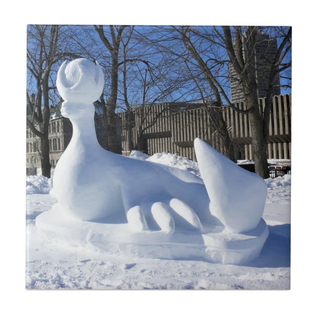 Azulejo Escultura de nieve de foca, Quebec, Canadá (Frente)