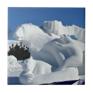 Azulejo Escultura de oso polar en la nieve, Quebec, Canadá