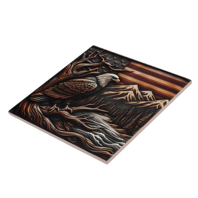 Azulejo Escultura del águila estadounidense con montañas y (Lado)