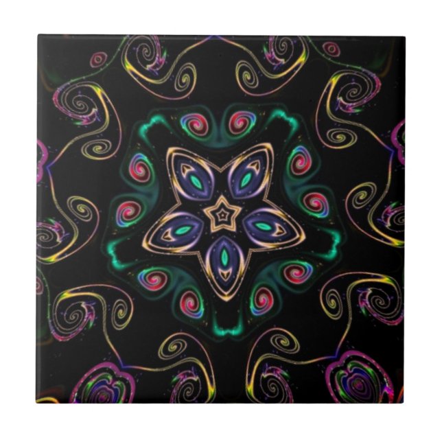 Azulejo Esmeralda negra geométrica de Wonderland (Frente)