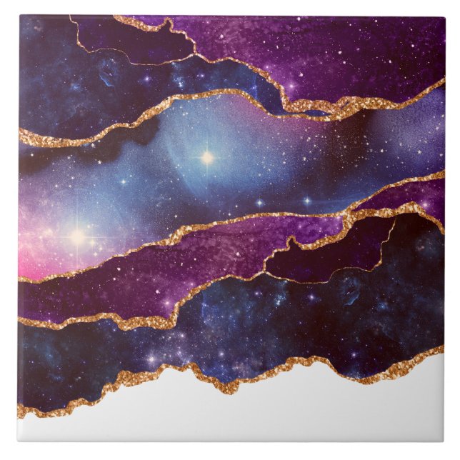 Azulejo Espacio azul y púrpura y estrellas con cinta dorad (Frente)
