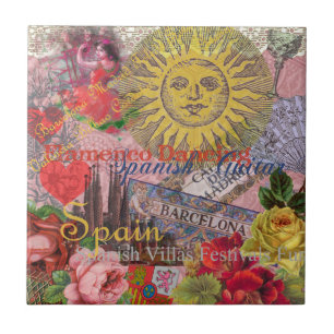 Azulejo España Vintage Sol Viaje Collage Retro Europa