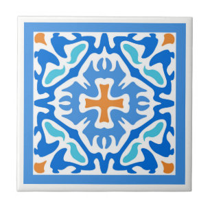 Azulejo Español azul veraniego de playa con acento Naranja
