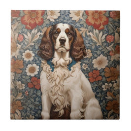 Azulejo Español Elegante En Fondo Floral