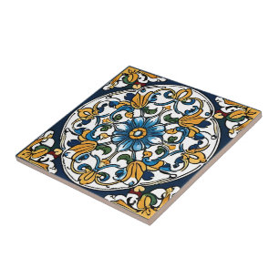 Azulejo Español Marroquí Azul Amarillo Blanco Negr