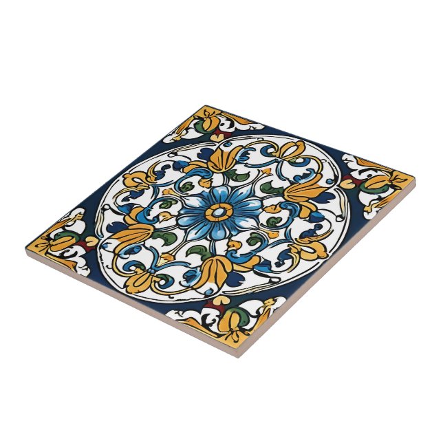 Azulejo Español Marroquí Azul Amarillo Blanco Negr (Lado)