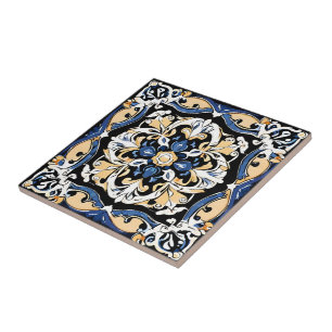 Azulejo Español Marroquí Azul Amarillo Blanco Negr