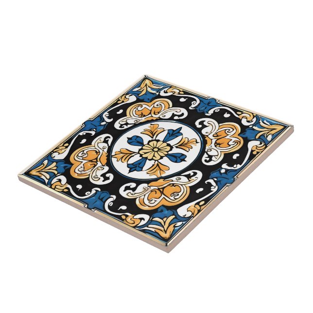 Azulejo Español Marroquí Azul Amarillo Blanco Negr (Lado)
