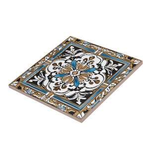 Azulejo español marroquí azul amarillo blanco negr