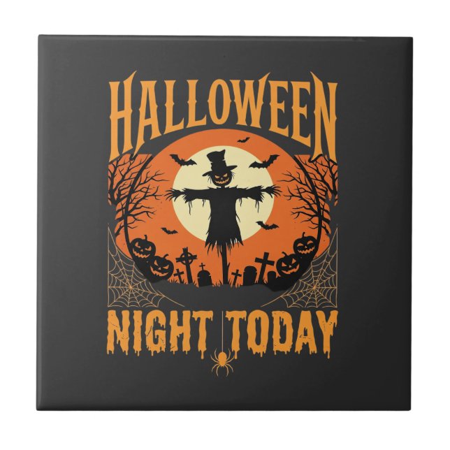 Azulejo Espantapájaros de cementerio vintage vector noche  (Frente)